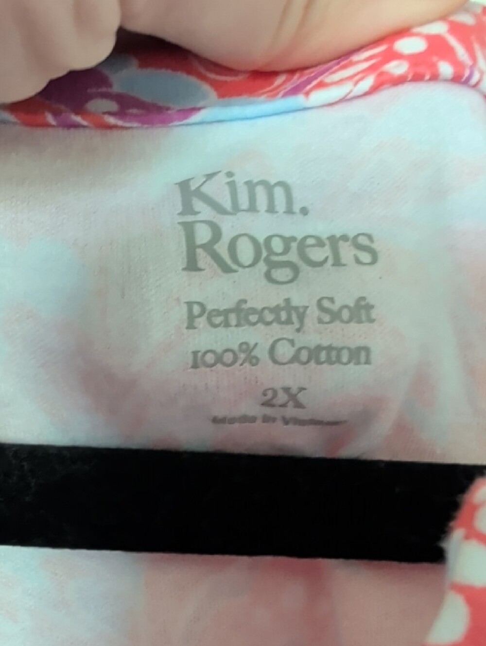 Kim Rogers Coral Floral Short Sleeve Tee with Notch Neck - Picture 2 of 3